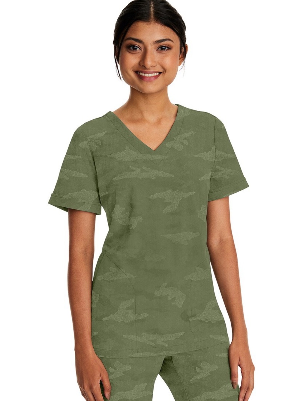 Healing Hands Women's Joy Camo Scrub Top (Style 2353) in Olive Green